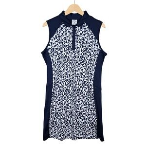 Callaway Women's Navy White Geometric Print Sleeveless Golf Dress L